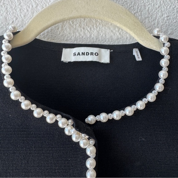 *SOLD* 
Sandro Black Faux Pearl Beaded Sorbonne Cardigan Size Small - Picture 3 of 12